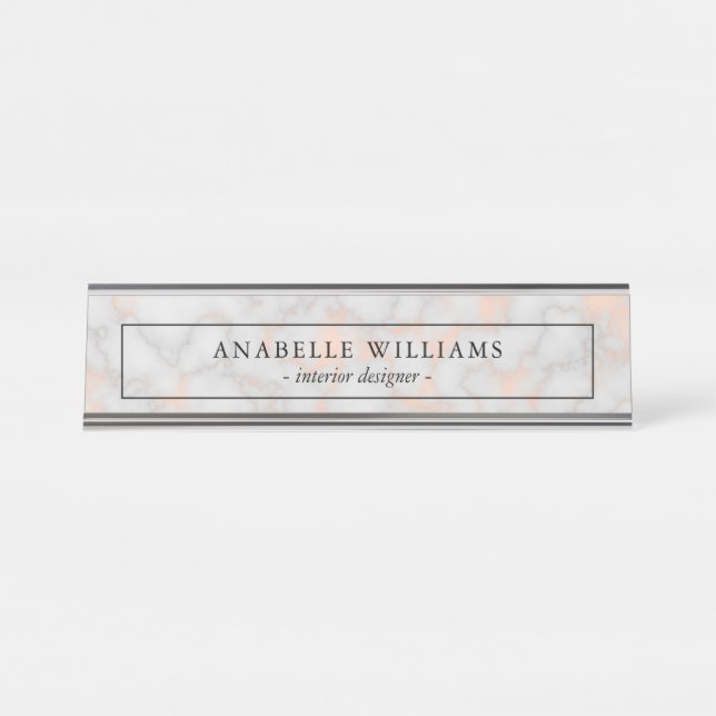 Elegant Printed Rose Marble Texture Desk Name Plate (Front)