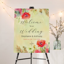 Elégant printemps Watercolor Poppies Mariage Bienv