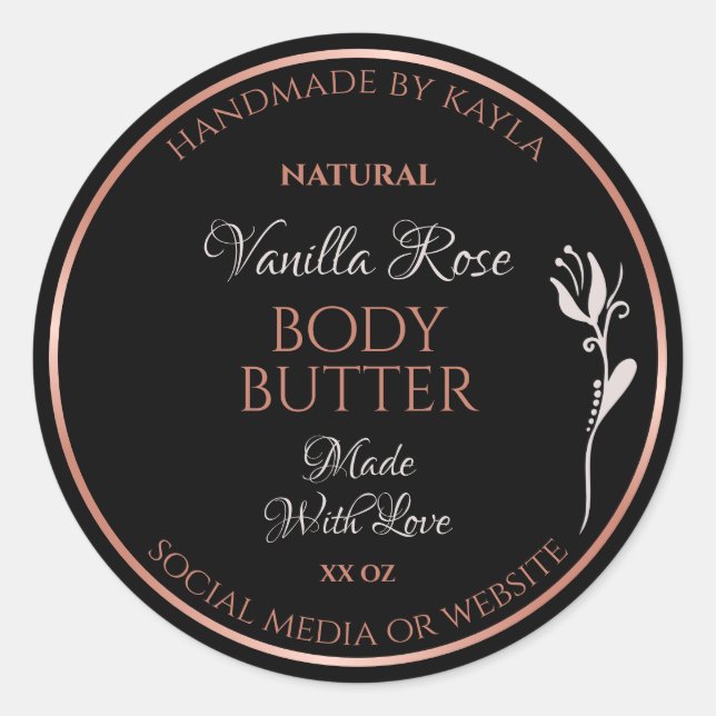 Elegant Product Labels Black with Rose Gold Frame (Front)