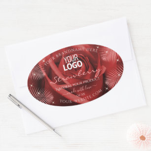 Elegant Product Labels Red Rose Palm Leaves Logo