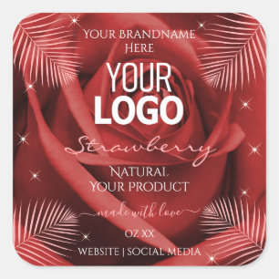 Elegant Product Labels Red Rose Palm Leaves Logo