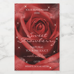 Elegant Product Labels Red Rose with Palm Leaves