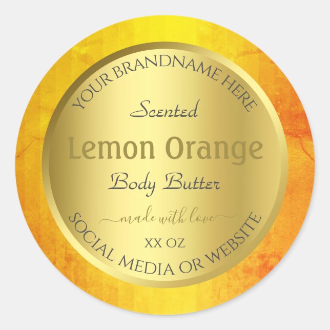 Elegant Product Packaging Labels Gold Orange Frame (Front)