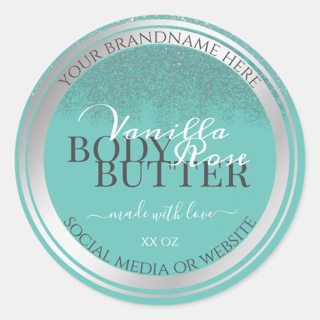 Elegant Product Packaging Labels Teal and Silver (Front)