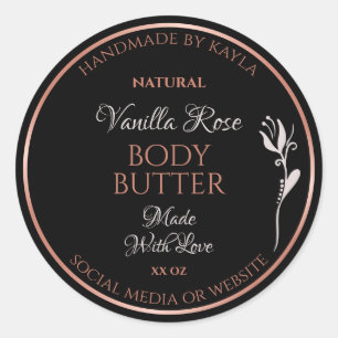 Élégant produit Étiquette noir avec cadre or Rose