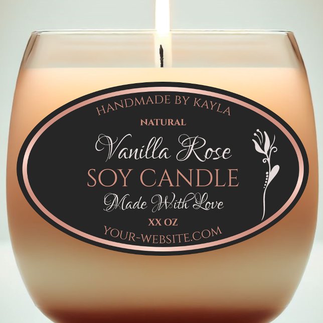 Élégant produit Étiquette noir avec cadre or Rose (Créateur téléchargé)