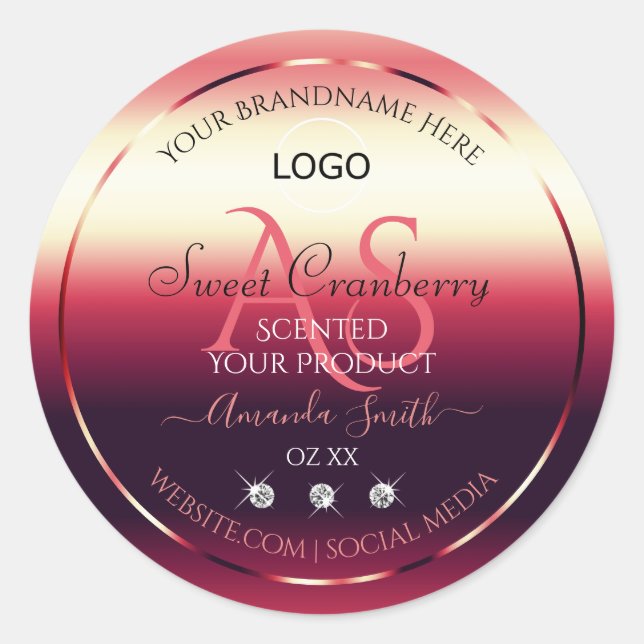 Élégant produit rouge Étiquette Diamants Initiales (Devant)