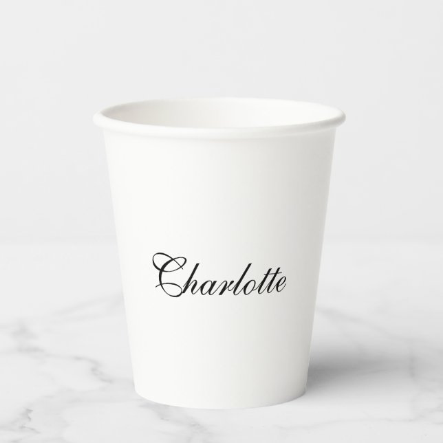 Elegant Professional Add Name Plain Black White Paper Cups (Front)