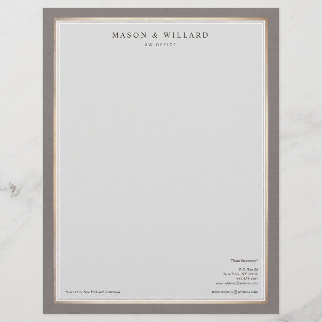 Elegant Professional Attorney Gold Border Letterhead (Front)