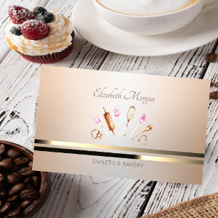 Elegant Professional Bakery Tools Gold Stripes Business Card