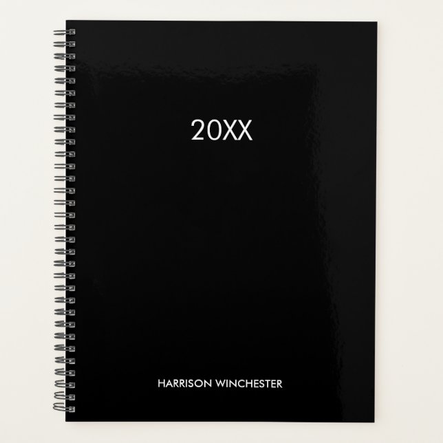 Elegant professional black custom name year simple planner (Front)
