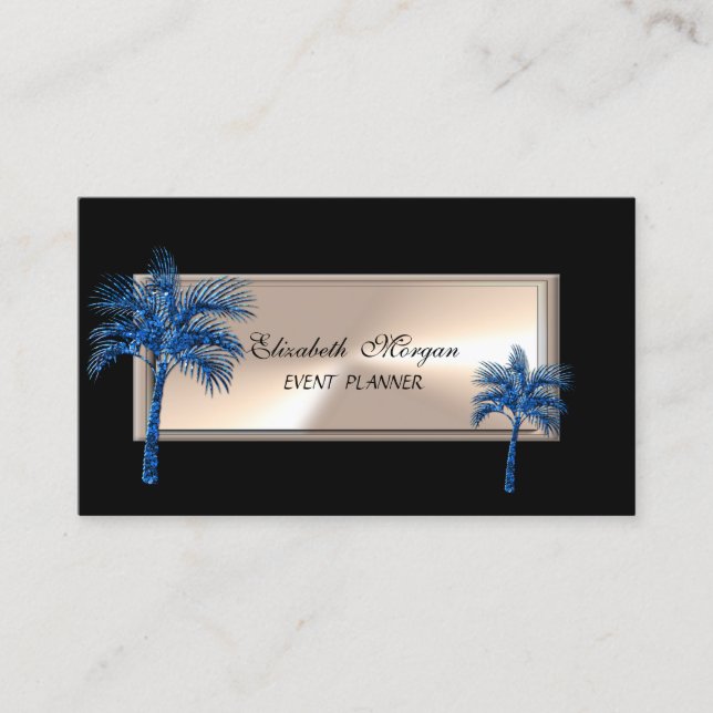 Elegant Professional ,Black, Glitter Palm Tree  Business Card (Front)
