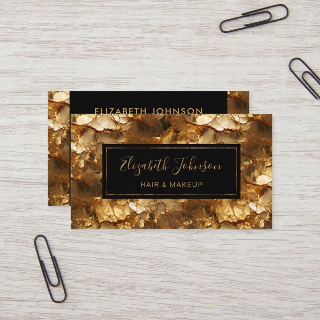 Elegant Professional Black Gold Glitter Foil Glam Business Card (Front/Back In Situ)