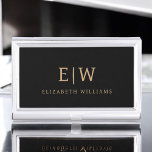 Elegant Professional Black Gold Monogram Business Card Holder<br><div class="desc">Keep your contacts organized in style with this Elegant Professional Black Gold Monogram Business Card Case. Featuring a sleek black finish with a bold faux gold monogram, this case adds a touch of luxury to your everyday essentials. Compact and durable, it's perfect for networking events, client meetings, or daily office...</div>