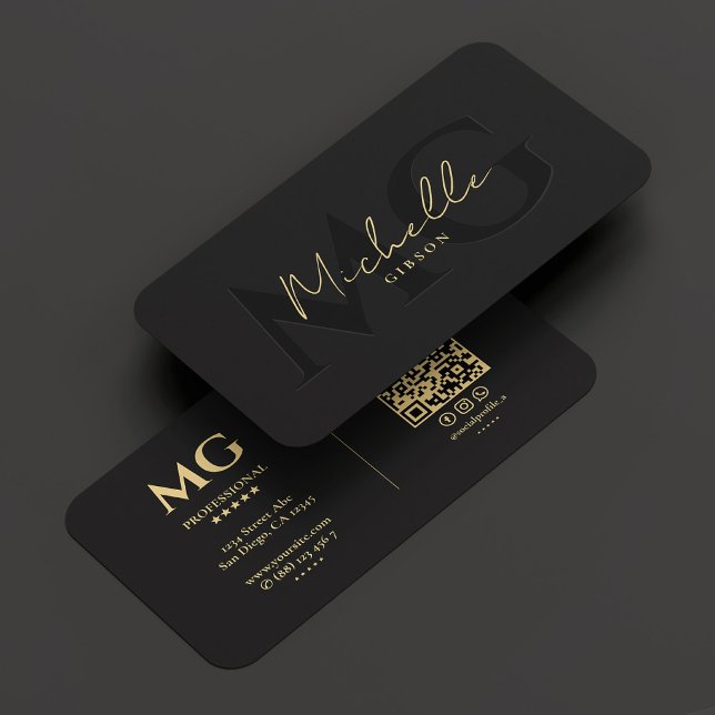 Elegant Professional Black Modern Monogram Business Card (Elegant Modern Professional Black Gold Monogram Business Card
)