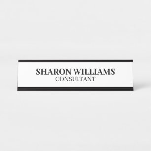 Elegant Professional Black & White Minimalist Desk Desk Name Plate