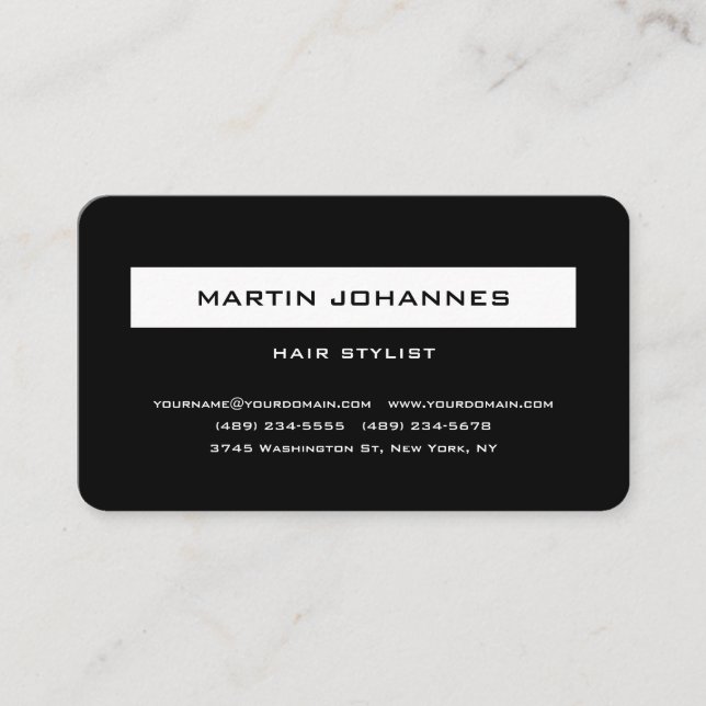 Elegant Professional Black White Plain Business Card (Front)