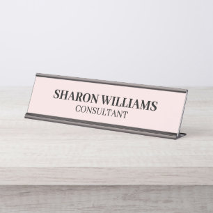Elegant Professional Blush Pink Minimalist Desk Name Plate