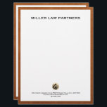 Elegant Professional Branded Letterhead<br><div class="desc">Make a lasting impression with this elegant branded letterhead designed for attorneys and law firms. This exquisite letterhead showcases a brushed gold metallic emblem, adding a touch of elegance to your correspondence. The design features your law firm's name at the top with address, and contact information in a professional classic...</div>