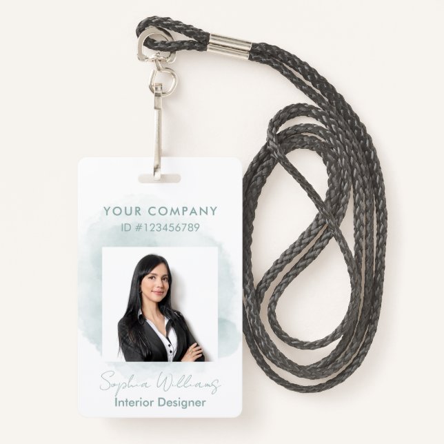 Elegant Professional Business Watercolor Signature Badge (Front with Lanyard)