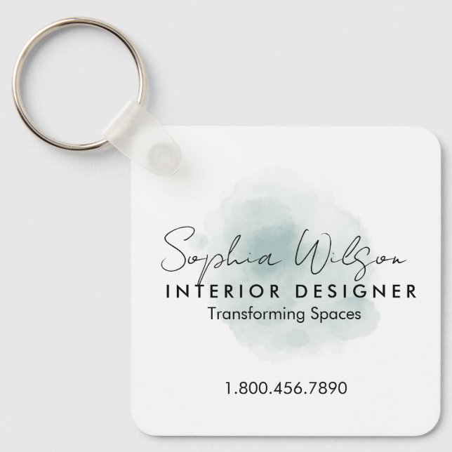 Elegant Professional Business Watercolor Signature Keychain (Front)