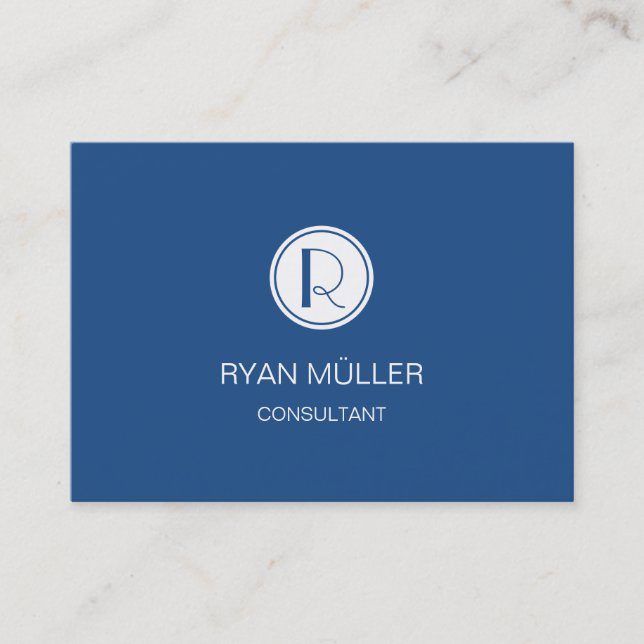 Elegant Professional Classic Blue and Monogram Business Card (Front)