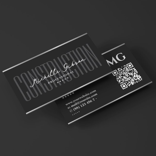 Elegant Professional Construction Black Silver  Business Card (Elegant Professional Construction Black Silver Business Card
)