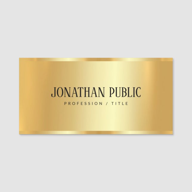 Elegant Professional Custom Faux Gold Template Name Tag (Front)