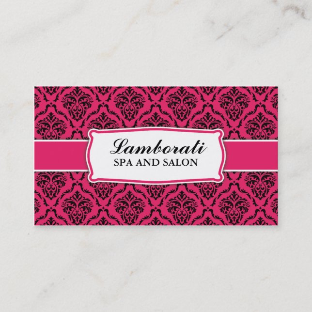 Elegant Professional Damask Floral Pattern Salon Business Card (Front)