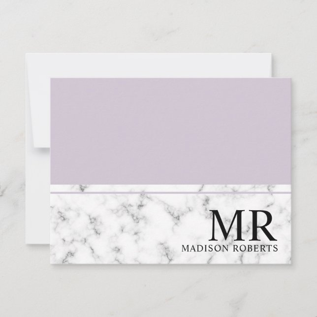 Elegant professional dusty purple marble monogram card (Front)