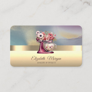 Elegant Professional Floral Red Mixer Bakery Gold Business Card