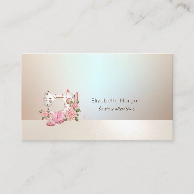 Elegant Professional Floral White Sewing Machine Business Card (Front)