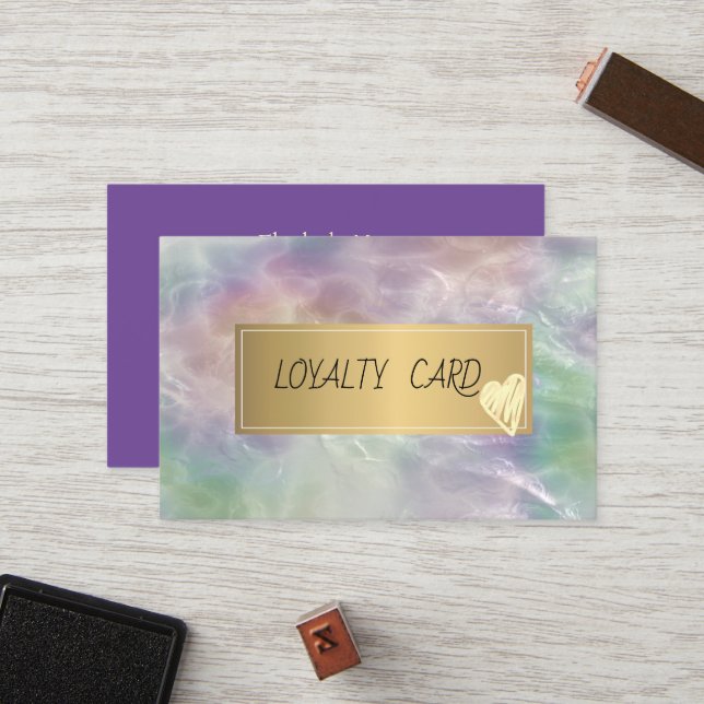 Elegant Professional Frame,Gold Hearts Opal Pearl Loyalty Card (Front/Back In Situ)