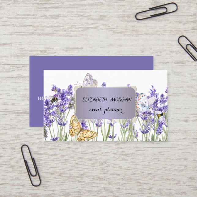 Elegant Professional Garden Flowers Violet Business Card (Front/Back In Situ)