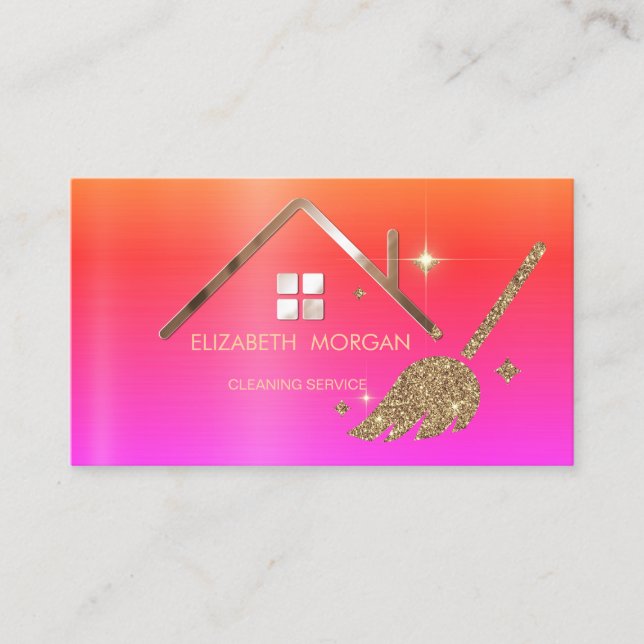 Elegant Professional Glitter Broom House  Business Card (Front)