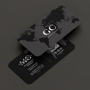 Elegant Professional Global World Map Black Grey Business Card