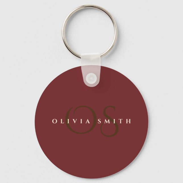 Elegant Professional Gold and burgundy Monogram Keychain (Front)