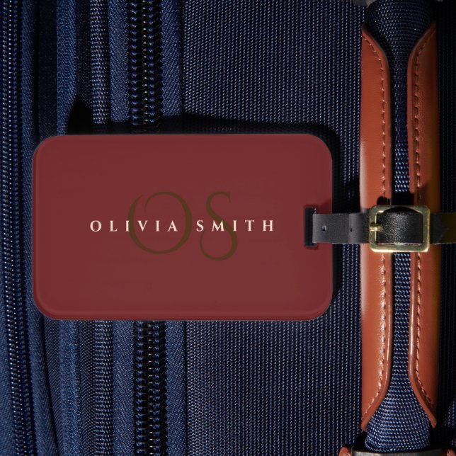 Elegant Professional Gold and burgundy Monogram Luggage Tag (Front Insitu 4)