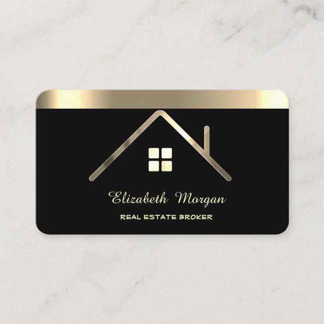 Elegant Professional Gold House Roof Stripe Business Card (Front)