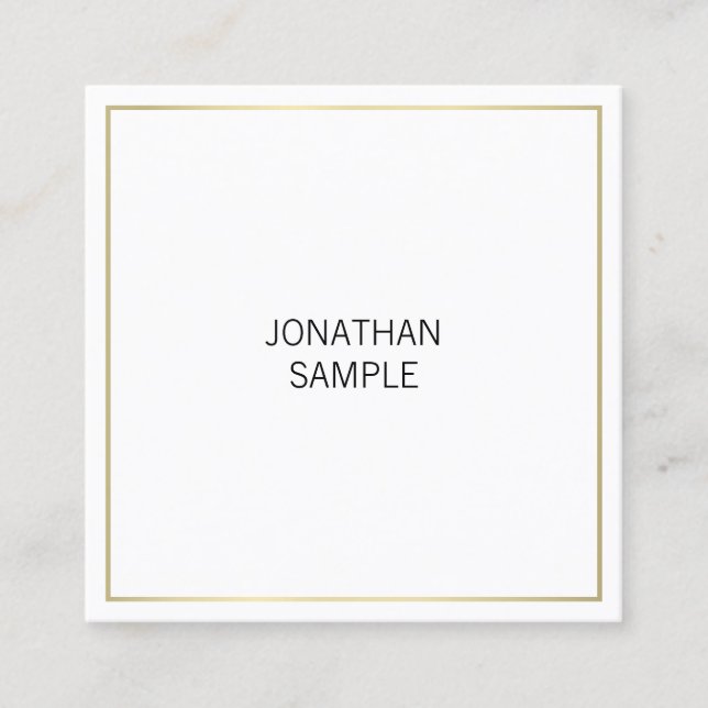 Elegant Professional Gold Look Plain Minimalistic Square Business Card (Front)