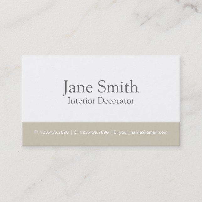 Elegant Professional Interior Design Decorator Business Card (Front)