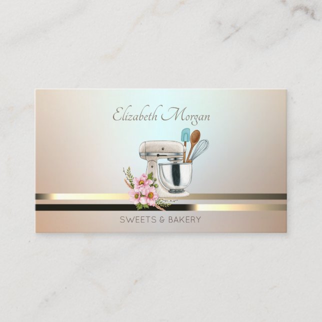 Elegant Professional Luminouse Floral Mixer Tools Business Card (Front)