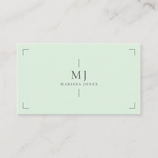 Elegant Professional Minimalist Monogram Green Business Card (Front)