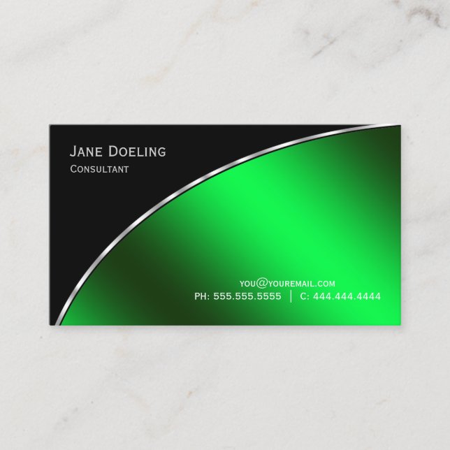 Elegant Professional Modern Black  Bright Green Business Card (Front)