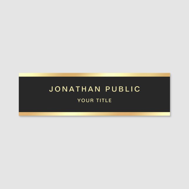 Elegant Professional Modern Black Gold Template Name Tag (Front)