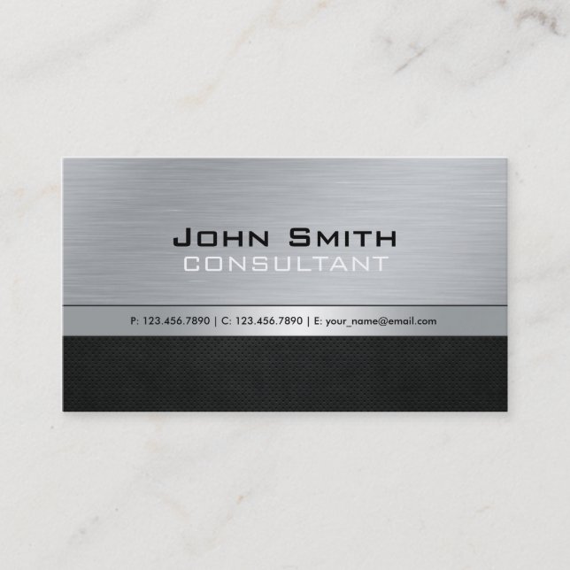 Elegant Professional Modern Black Silver Metal Business Card (Front)