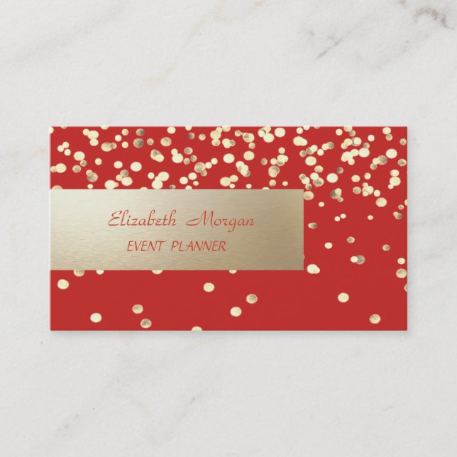 Elegant Professional, Modern,Gold Confetti,Red Business Card (Front)