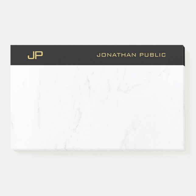 Elegant Professional Monogram Black Gold Simple Post-it Notes (Front)