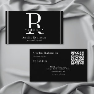 Elegant Professional Monogram Black & White Business Card