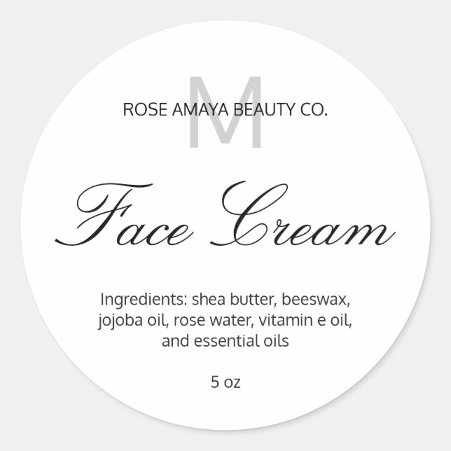 Elegant Professional Monogram Cosmetic Spa Beauty Classic Round Sticker (Front)